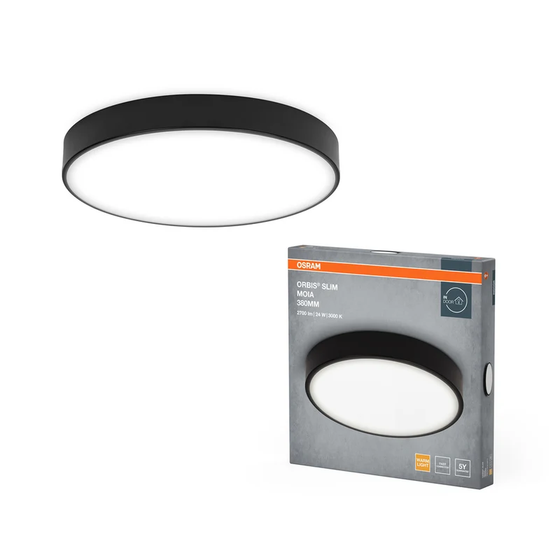 Lámpara de techo OSRAM ORBIS Slim Moia, negra, 24 W, 2600 lm