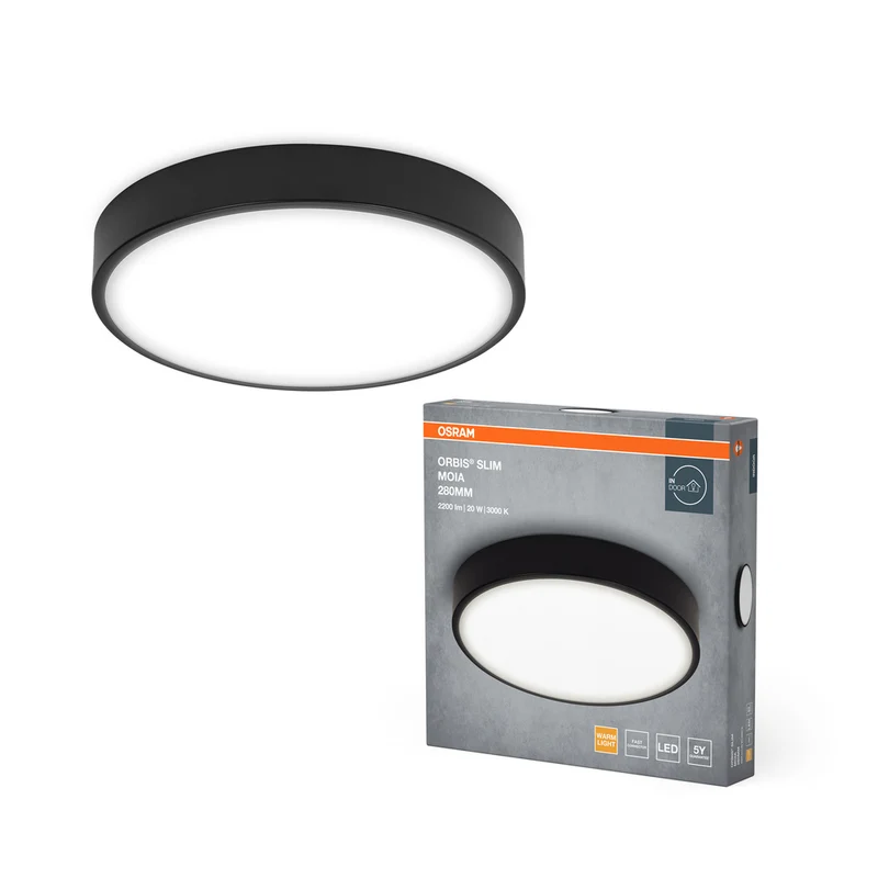 Lámpara de techo OSRAM ORBIS Slim Moia, negra, 20 W, 2200 lm