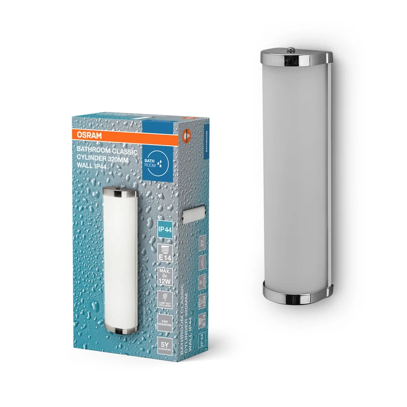 Aplique de baño OSRAM CLASSIC CYLINDER 320 mm, E14, plata/gris
