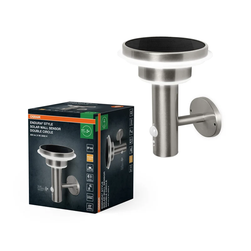 Lámpara de pared LED solar OSRAM ENDURA Style para exterior, negra, con sensor de movimiento y de luz, 3 modos, IP44, diseño moderno para jardín y terraza