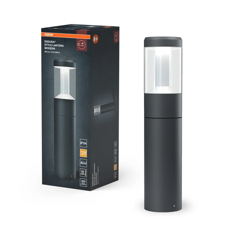 Linterna LED moderna para exterior OSRAM ENDURA Style de 50 cm, farola de alumbrado con luz no deslumbrante en gris oscuro de aluminio, protección IP54, para iluminar caminos