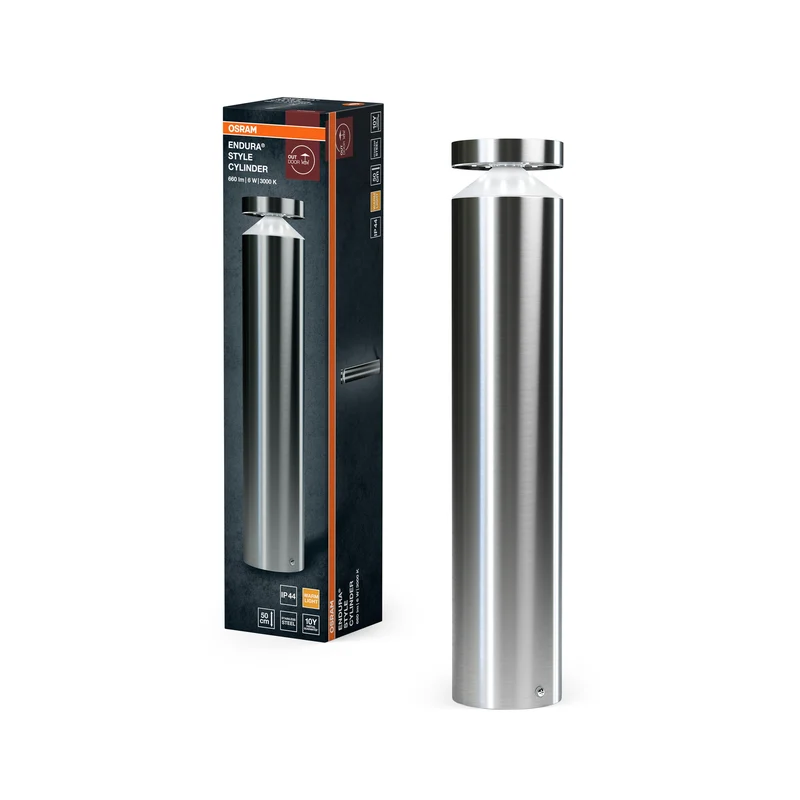 Lámpara de pared exterior OSRAM ENDURA Style Cylinder de 50 cm, 6 W, 3000 K, 660 lm, diseño moderno en acero inoxidable, IP44 para fachadas y entradas