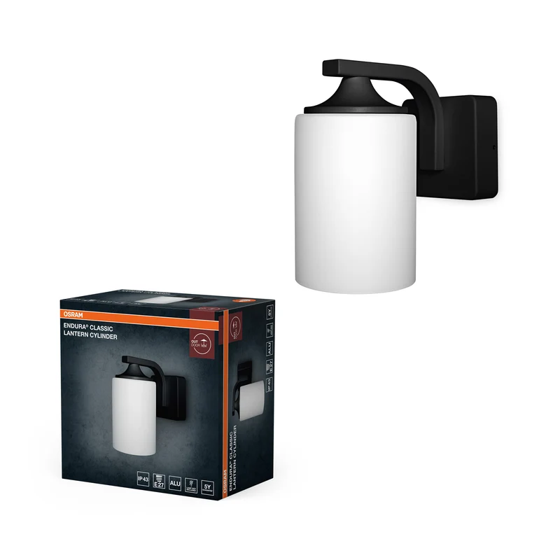 OSRAM ENDURA Classic aplique, negro, E27, IP43, carcasa de aluminio, difusor de cristal, apto para exteriores, sin bombilla
