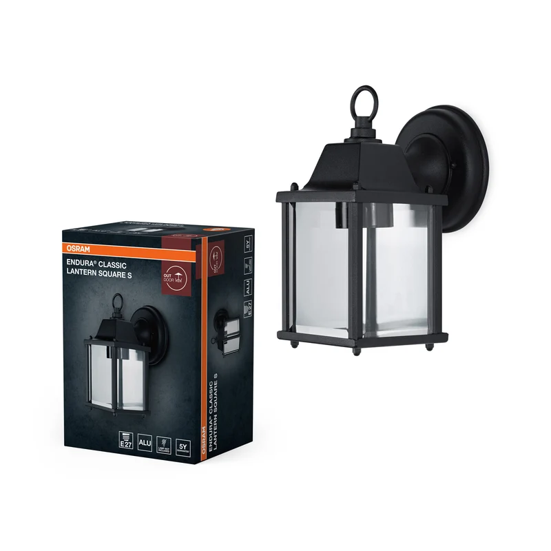 OSRAM ENDURA Classic Lámpara de exterior S E27 Negro, aluminio fundido a presión, cristal transparente, IP43, sin bombilla, apta para montaje en exterior