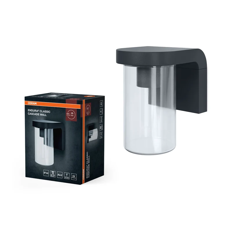 Aplique de exterior OSRAM E27 con cristal transparente, diseño moderno en aluminio gris oscuro, protección IP44, resistente a los golpes IK03, aplique para terraza y balcón