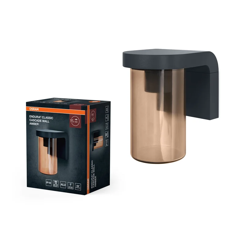 Lámpara de pared para exterior OSRAM E27 ámbar, Vintage con carcasa de aluminio en gris oscuro, protección IP44, resistente a los golpes IK03, para terraza y balcón