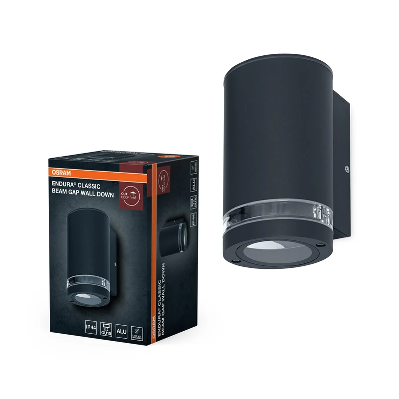 Lámpara de pared para exterior OSRAM GU10 Downlight con anillo Gap, luz indirecta, carcasa de aluminio gris oscuro, IP44 e IK03, aplique para fachadas