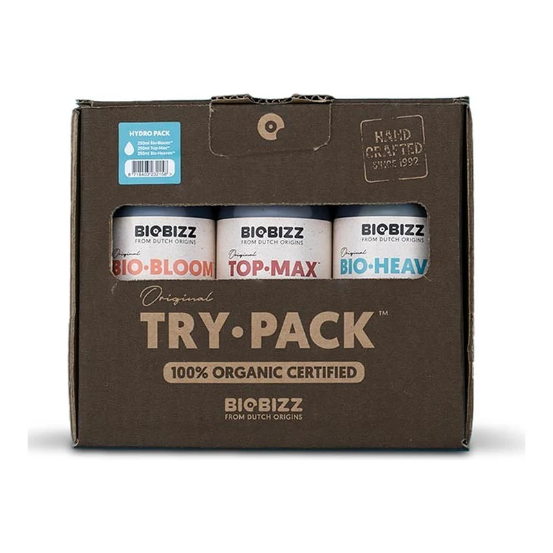 BioBizz Try Pack Hydro – Pack de Iniciación Orgánico para Cultivo Hidropónico con 3 Fertilizantes