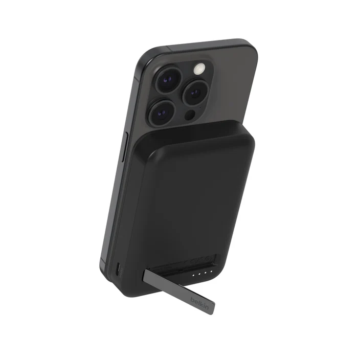 Batería externa de 8,000 mAh Qi2 MagSafe con soporte - Negro