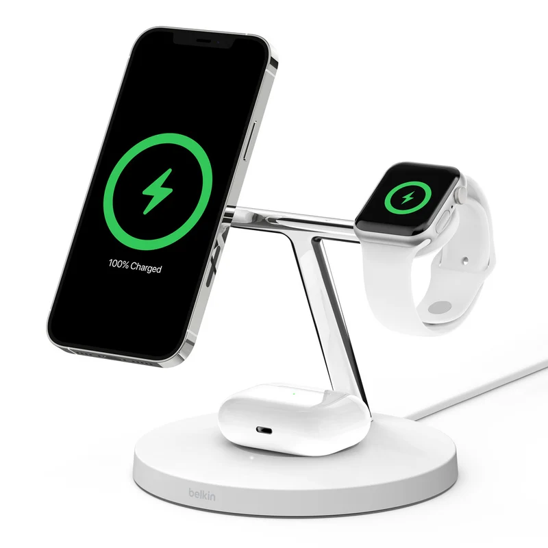 Cargador inalámbrico 3 en 1 con MagSafe de 15 W de Belkin - Blanco