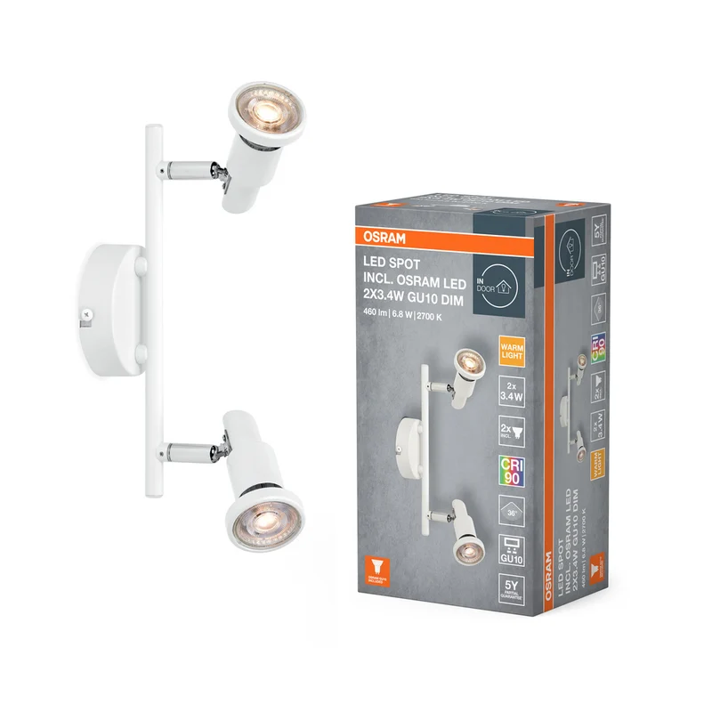 Lámpara de techo OSRAM LED SPOT GU10 2 x 3,4 W, 460 lm, blanca