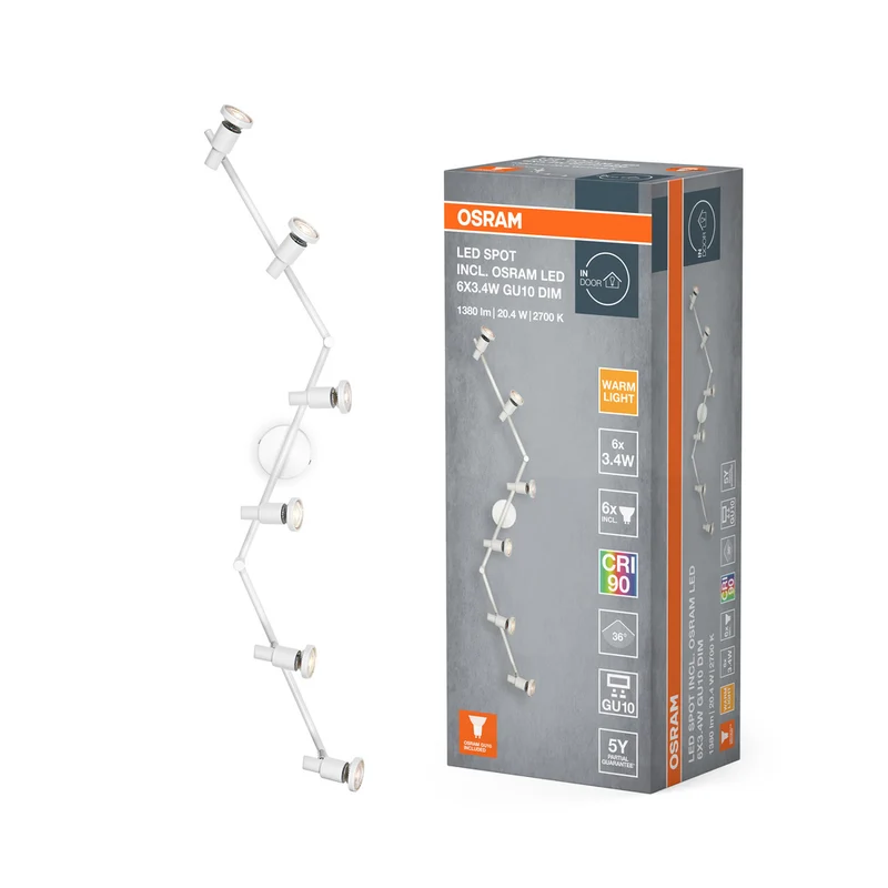 Lámpara de techo OSRAM LED SPOT GU10 6 x 3,4 W, 1380 lm, blanca