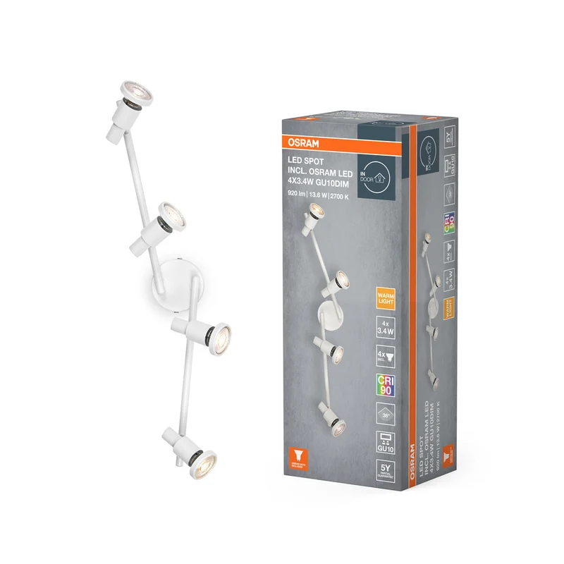 Lámpara de techo OSRAM LED SPOT GU10 4 x 3,4 W, 920 lm, blanca