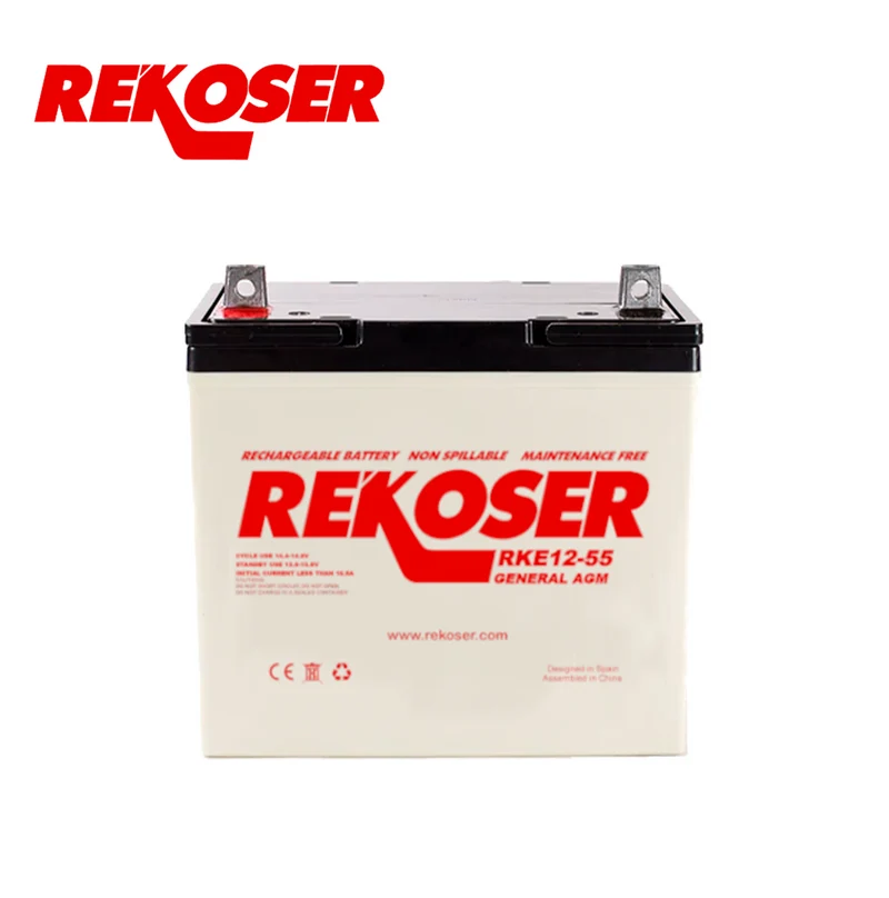 Bateria de 12 Voltios 55 amperios AGM para uso general RKE12-55 Marca: REKOSER