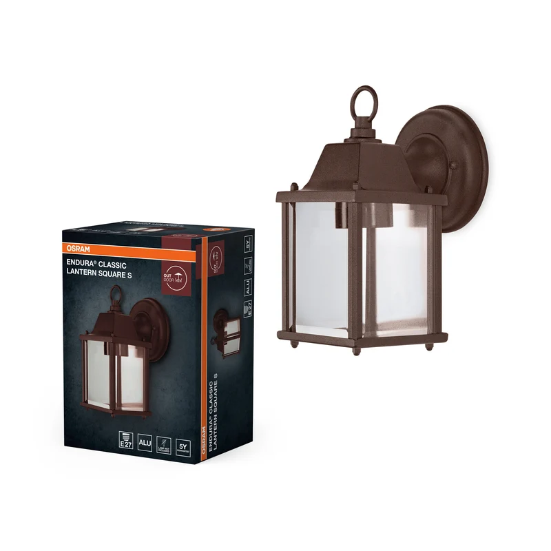 Lámpara de pared para exterior OSRAM, color óxido, casquillo E27, carcasa de aluminio, cubierta de cristal, IP43, 220–240 V, apta para 0–15 W, con tornillos de montaje, 225 mm de altura, 150 mm de ancho