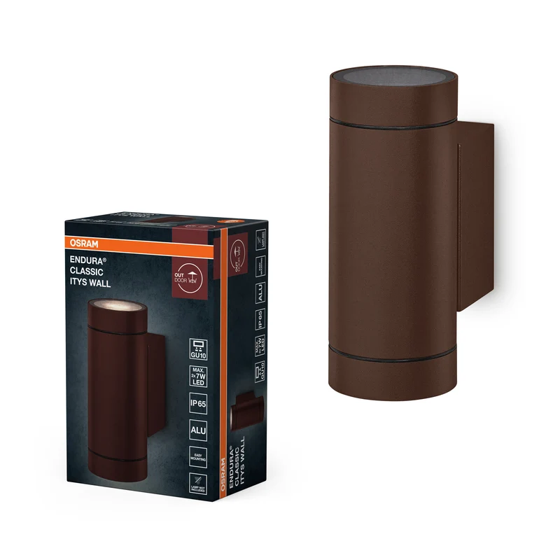 Lámpara de pared para exterior OSRAM, color óxido, casquillo GU10, IP65, carcasa de aluminio, difusor de cristal, 2 bombillas, 220–240 V, IK05, 158 mm de altura