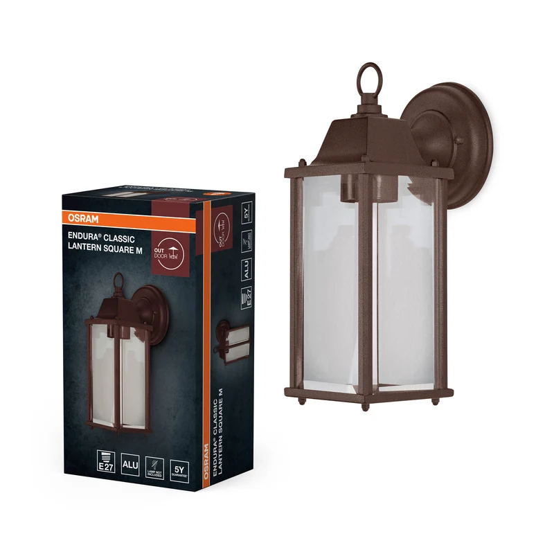 Lámpara de pared para exterior OSRAM, color óxido, casquillo E27, carcasa de aluminio, cubierta de cristal, IP43, 220–240 V, 105 mm de largo, 150 mm de ancho, 293 mm de alto, 1 bombilla, tornillos de montaje