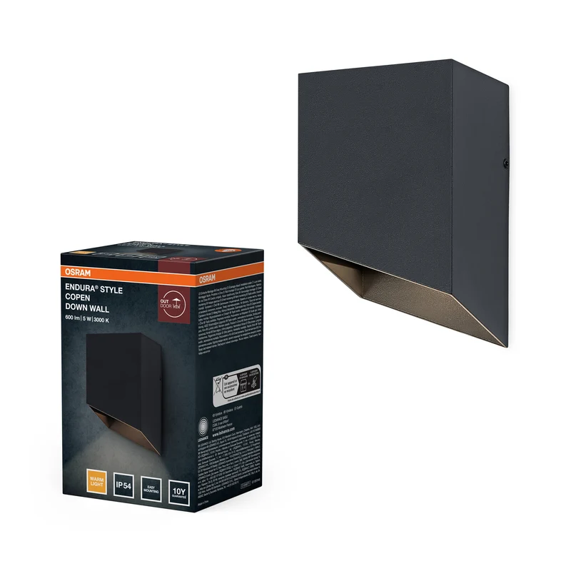 Lámpara de pared para exterior OSRAM, gris oscuro, 5 W, 320 lm, 3000 K, IP54, ángulo de haz de 75°, vida útil de 50 000 h