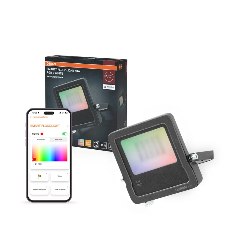 OSRAM SMART+ MATTER Floodlight, proyector LED, 10 W, 8000 lm, RGBW (16 millones de colores), 3000 K, WiFi, Matter, Alexa/Google, IP65