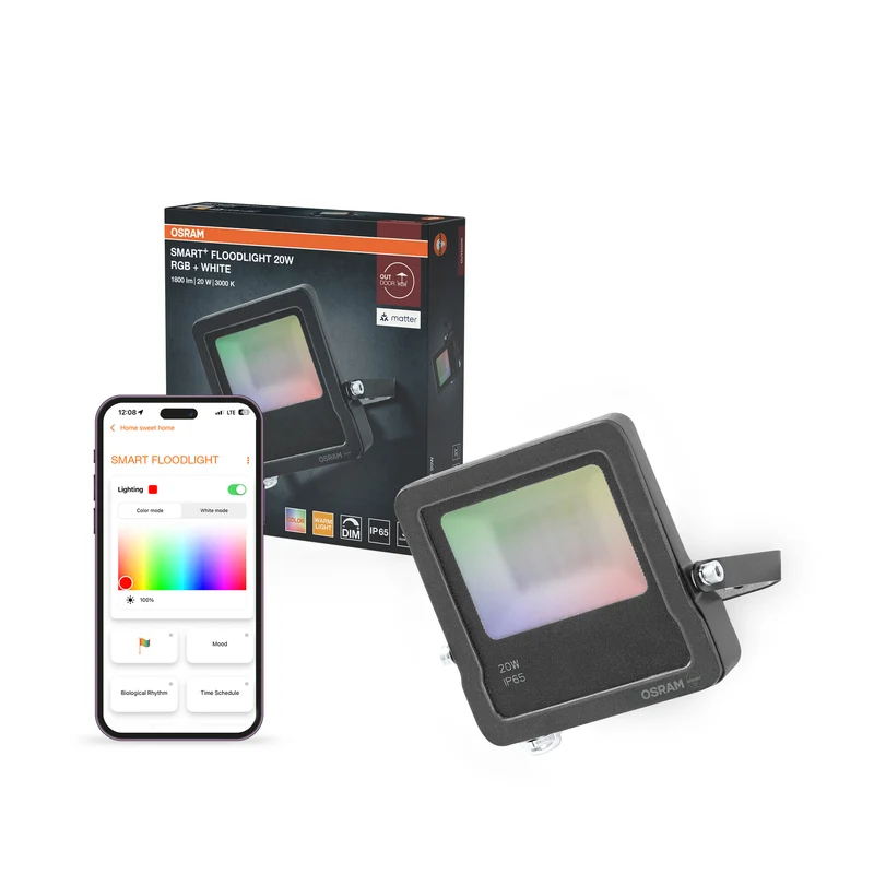OSRAM SMART+ MATTER Floodlight, proyector LED, 50 W, 4000 lm, RGBW (16 millones de colores), 3000 K, WiFi, Matter, Alexa/Google, IP65