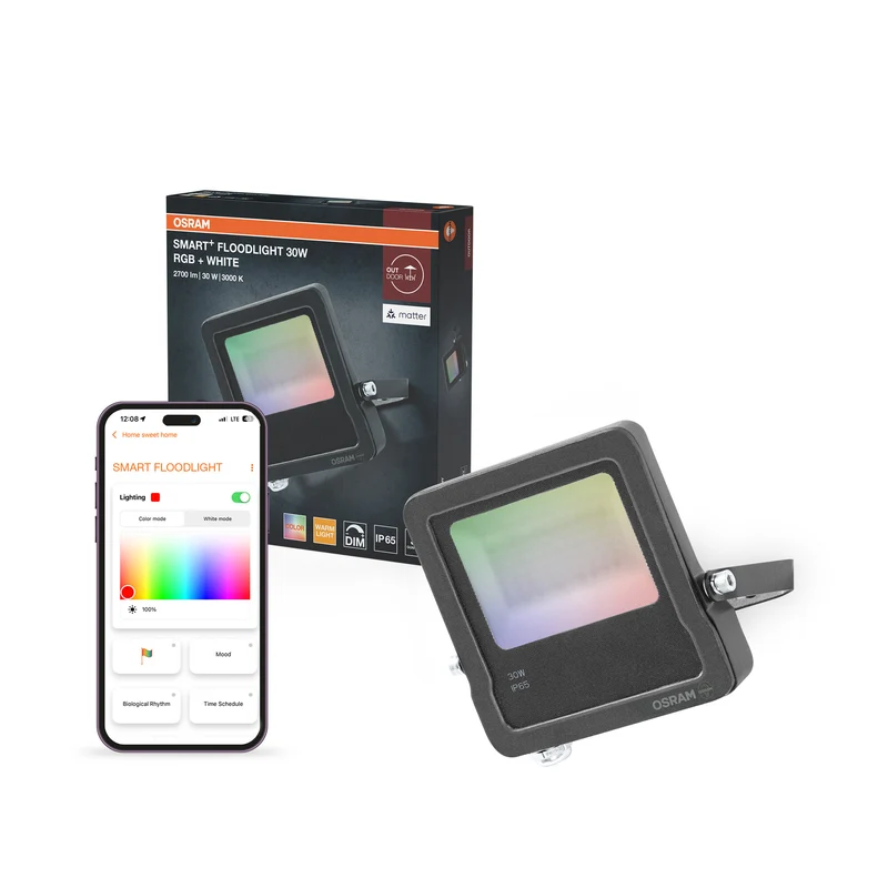 OSRAM SMART+ MATTER Floodlight, proyector LED, 20 W, 1600 lm, RGBW (16 millones de colores), 3000 K, WiFi, Matter, Alexa/Google, IP65