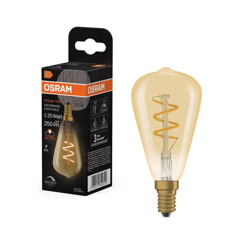 OSRAM Vintage 1906® LED Classic Edison regulable 2,8 W 822 Oro E14 2