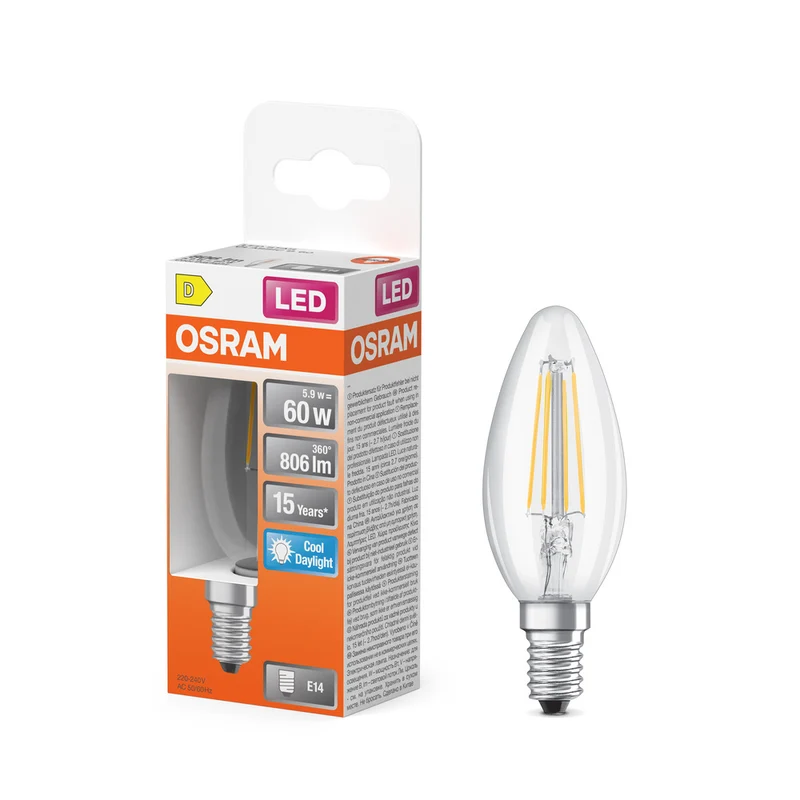 OSRAM LED Retrofit Classic B 5,9 W 865 transparente E14