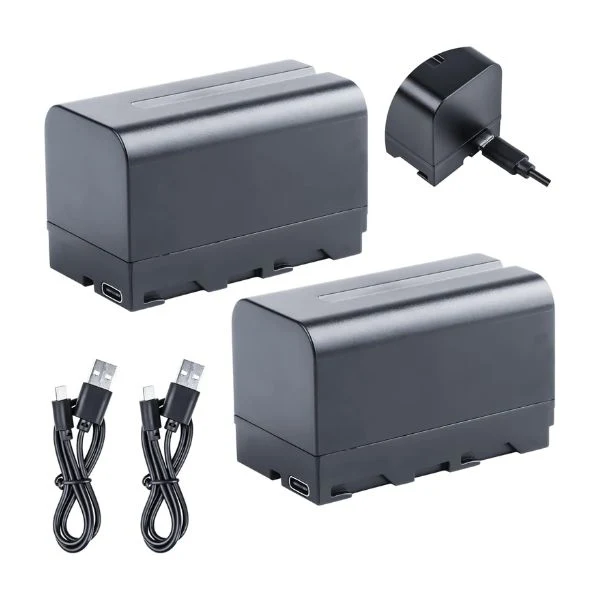 Juego de baterías Weeylite NP-F750 4400mAh - Paquete de 2 baterías de repuesto con puerto de carga USB-C para luces de video, monitores de cámara y luces de anillo