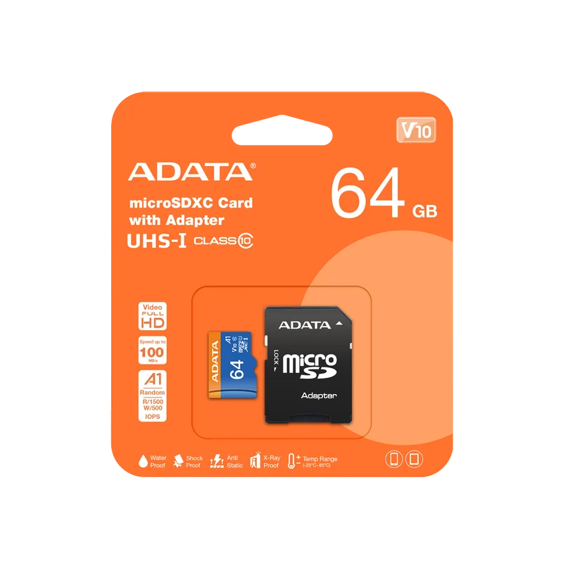 Memoria Adata 64GB Micro SD con adatador SD Class 10 A1