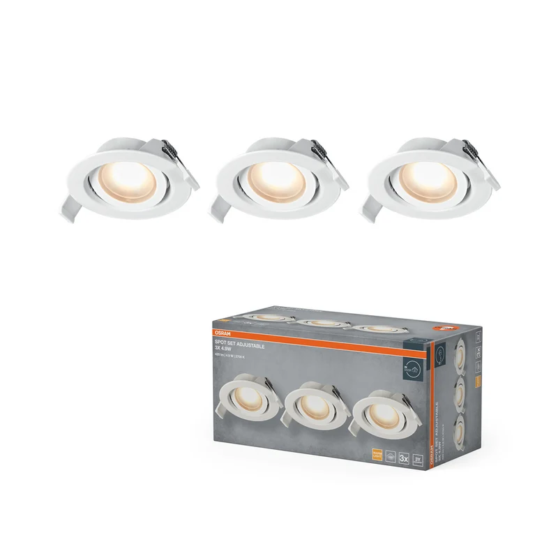 Conjunto de focos empotrables OSRAM LED Spot Recess, orientables, 4,9 W, 120°, blanco, Ø75 mm