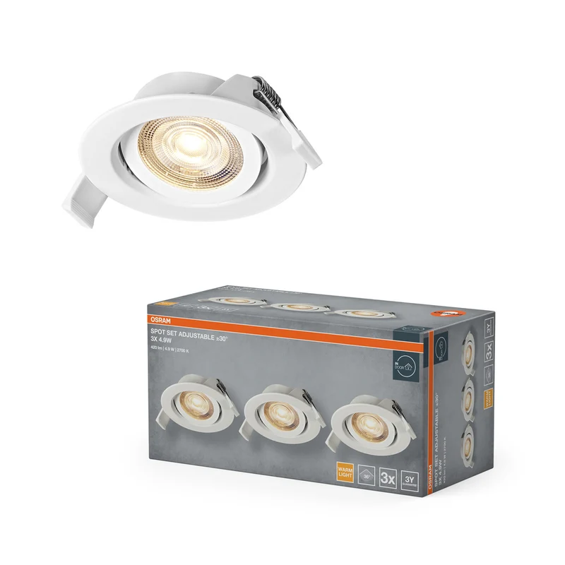 Juego de focos empotrables OSRAM LED Spot Recess, orientables, 4,9 W, 36°, blanco, Ø 75 mm