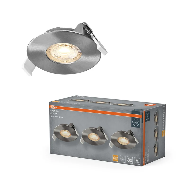 Conjunto de focos empotrables OSRAM LED Spot Recess de 4,9 W y 36° en níquel satinado, 68 mm de diámetro