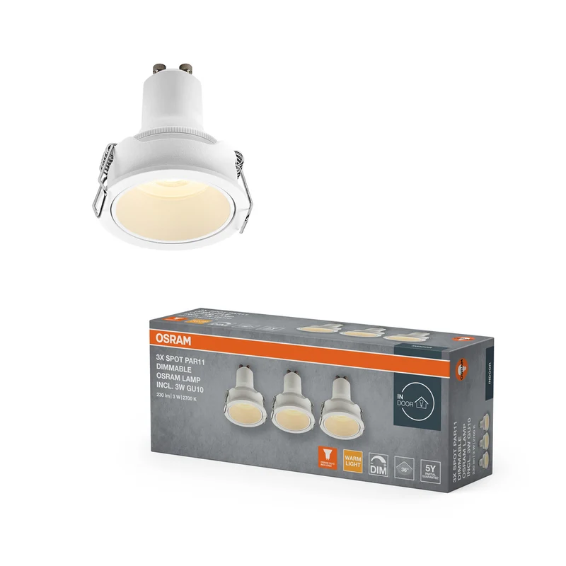 Foco empotrable LED OSRAM GU10 de 3 W, regulable, blanco, 52 mm de diámetro