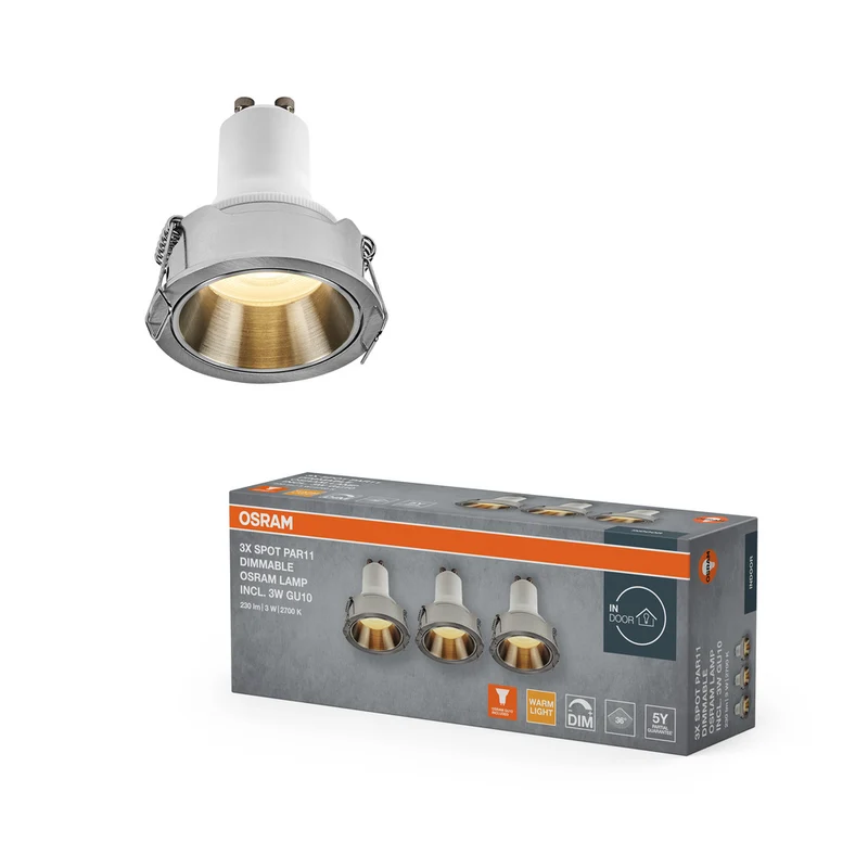 Foco empotrable LED OSRAM GU10 de 3 W y 52 mm de diámetro.