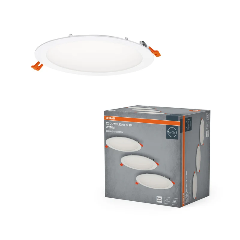 Conjunto de focos empotrables LED OSRAM de 225 mm y 22 W, color blanco, 200 mm de diámetro.