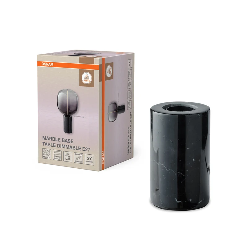 Lámpara de mesa OSRAM DECOR con base de mármol, regulable, E27, color negro