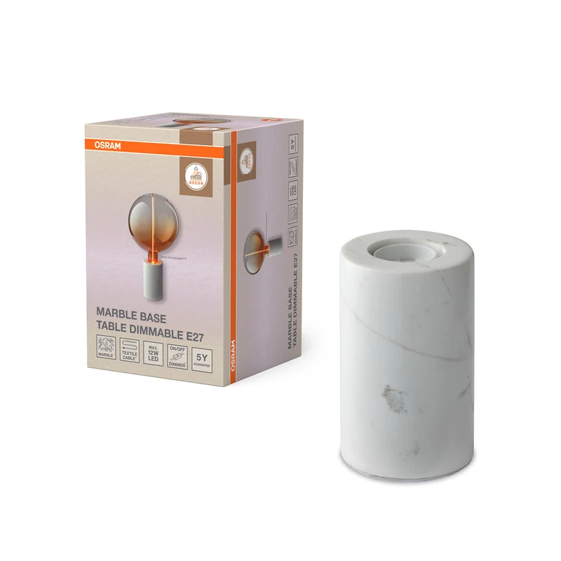 Lámpara de mesa OSRAM DECOR con base de mármol, regulable, E27, blanca