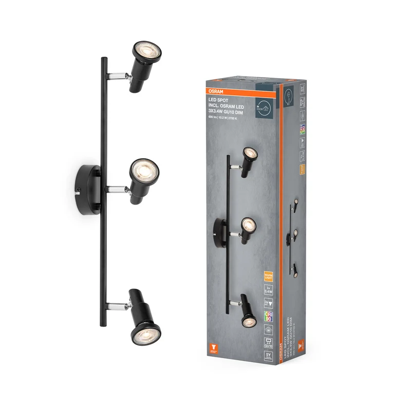 Lámpara de techo OSRAM LED SPOT GU10 3 x 3,4 W, 690 lm, negra