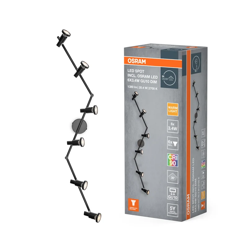 Lámpara de techo LED OSRAM SPOT GU10 6 x 3,4 W, 1380 lm, negra