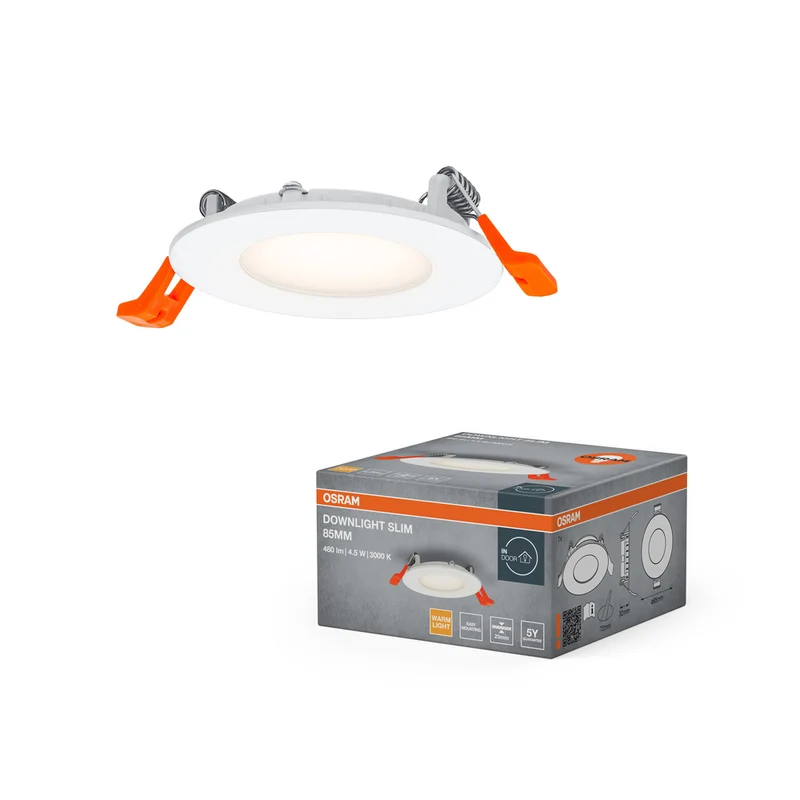 Lámpara de techo LED OSRAM RECESS SLIM DOWNLIGHT, Ø 85 mm, 220…240 V, 4,50 W/3000 K, blanco cálido
