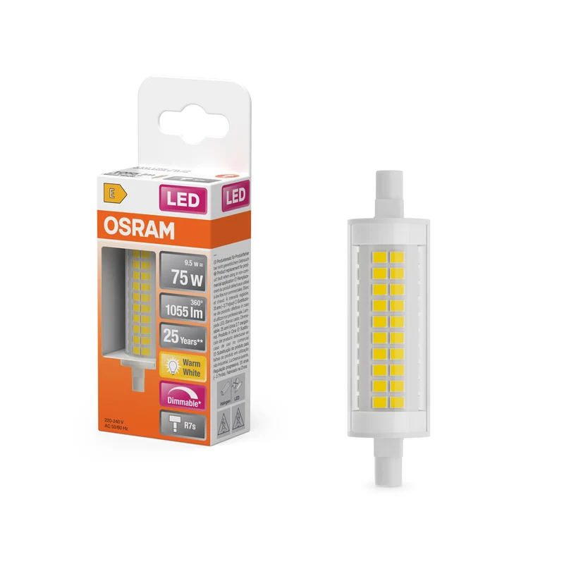Lámpara LED OSRAM LED LINE R7S DIM 9,5 W 827 Transparente R7s, 1055 lm, 2700 K, Blanco cálido
