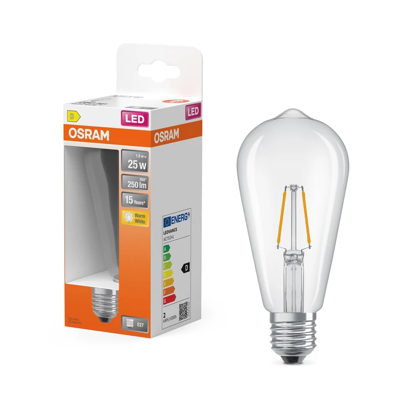 Lámpara LED OSRAM LED Retrofit CLASSIC ST 2,5W 827 Transparente E27, 250 lm, 2700 K, blanco cálido