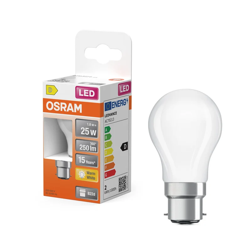Lámpara LED OSRAM Retrofit CLASSIC P 2,5 W 827 Frosted B22d, 250 lm, 2700 K, Blanco cálido