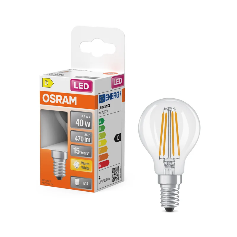 Lámpara LED OSRAM Retrofit Classic P mate (ex 40W) 4W / 2700K Blanco cálido E14