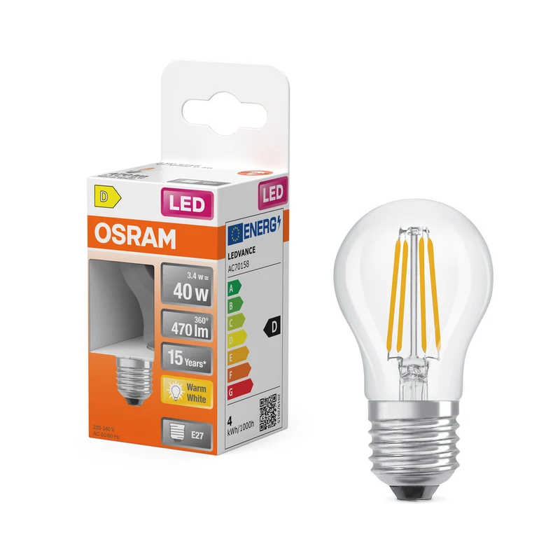 Lámpara LED OSRAM Retrofit Classic P (ex 40W) 4W / 2700K Blanco cálido E27