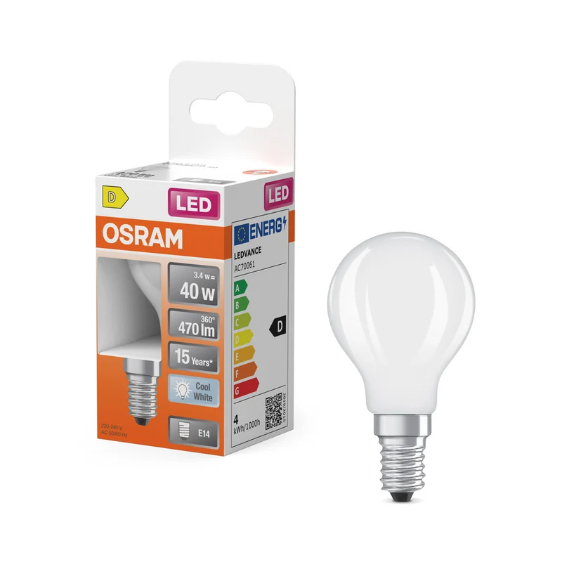 Lámpara LED OSRAM Retrofit Classic P mate (ex 40W) 4W / 4000K blanco frío E14