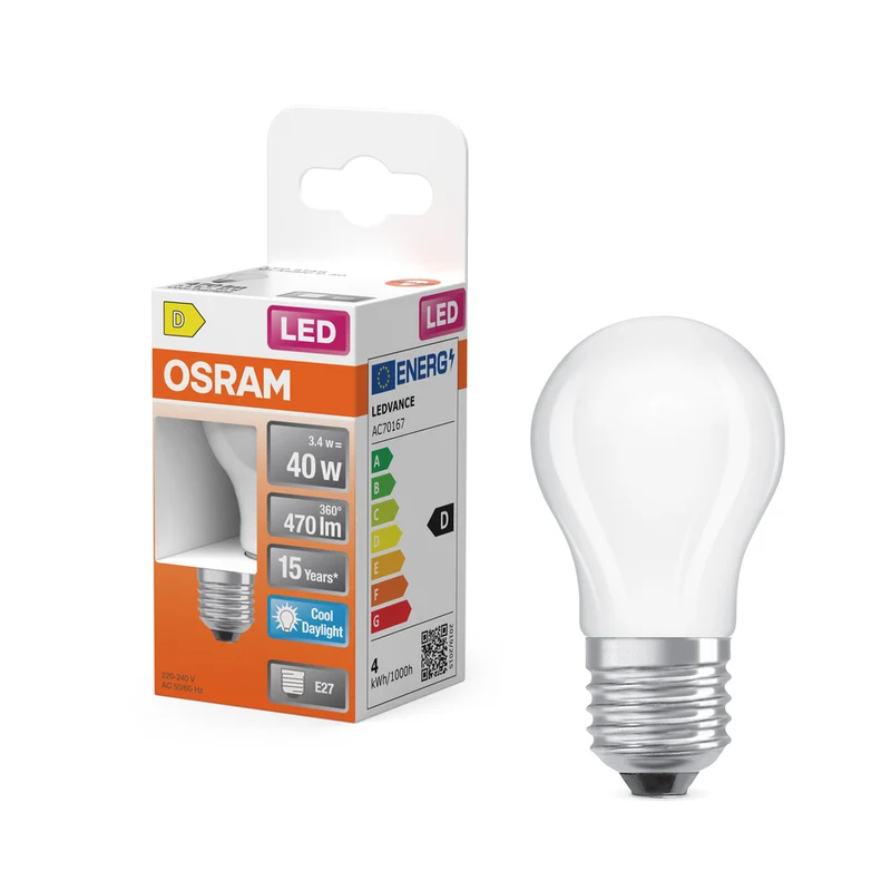 Lámpara LED OSRAM Retrofit Classic P Cool Daylight (ex 40W) 4,5W / 6500K blanco frío E27