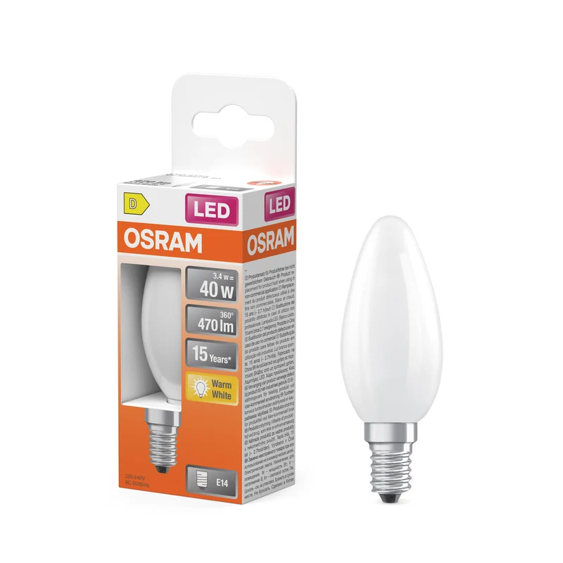 Lámpara LED OSRAM Retrofit Classic B, forma de vela, mate (ex 40W), 4W/2700K, blanco cálido, E14