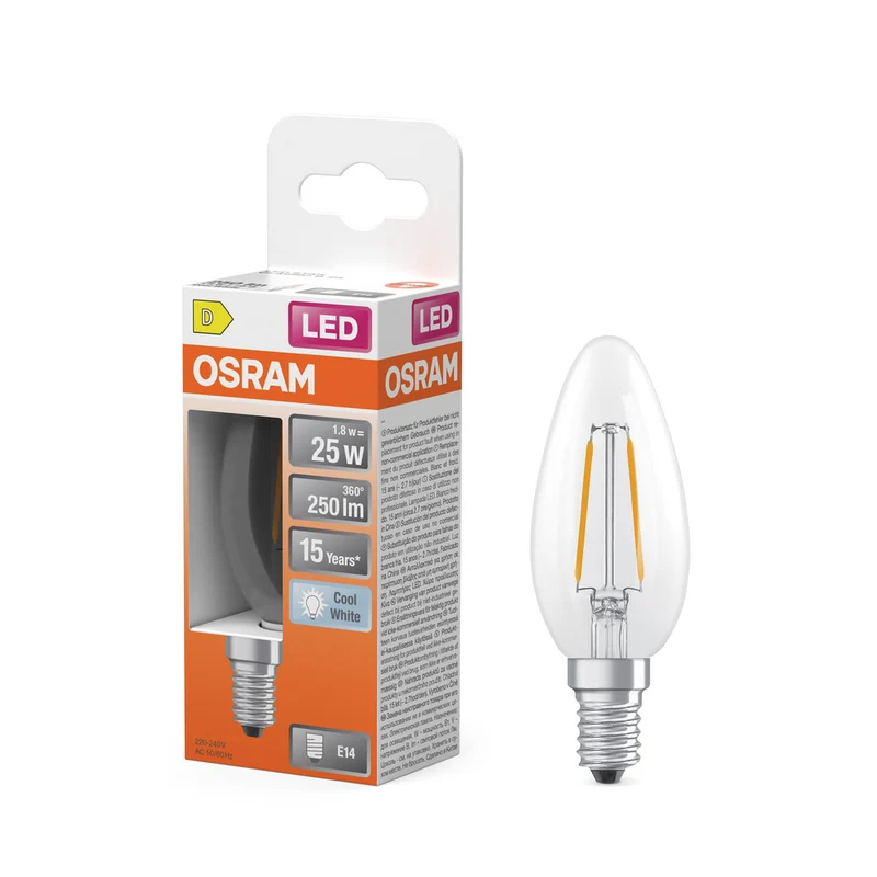 Lámpara LED OSRAM Retrofit Classic B con forma de vela (ex 25W) 2,5W / 4000K Blanco frío E14