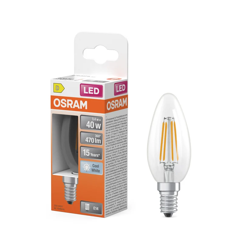 Lámpara LED OSRAM Retrofit Classic B con forma de vela (ex 40W) 4W / 4000K Blanco frío E14